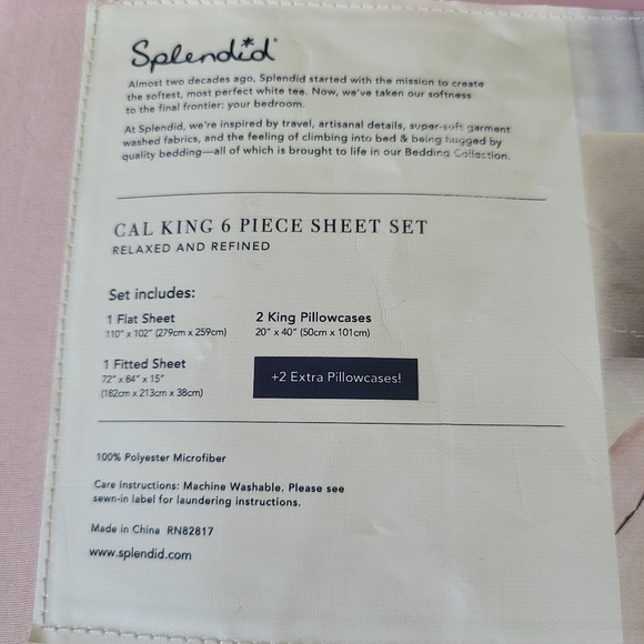 Splendid Light Pink 6pc Cal King Bed Sheet Set - Picture 4 of 4